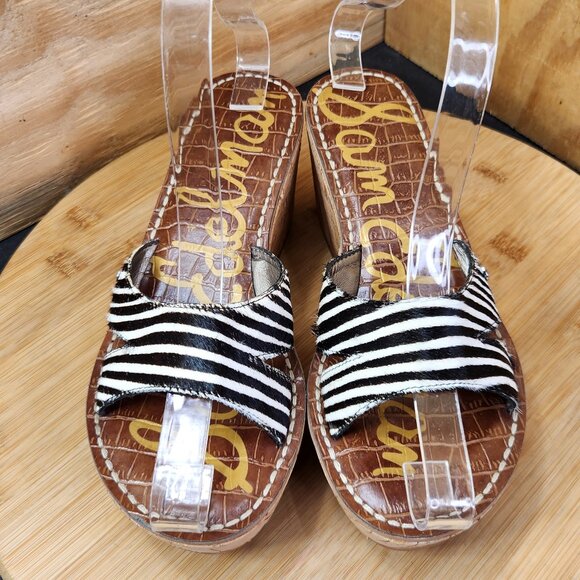 Sam Edelman Reid Zebra Stripe Cork Platform Wedge Sandals Size 5 - Picture 3 of 9